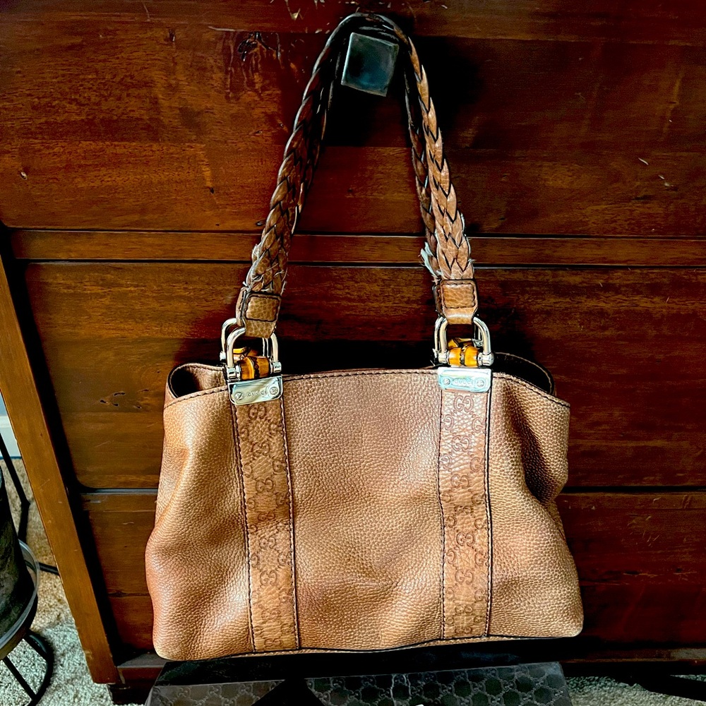 Gucci Tobacco Leather Bamboo Bar Shoulder Tote Dustbag Included!